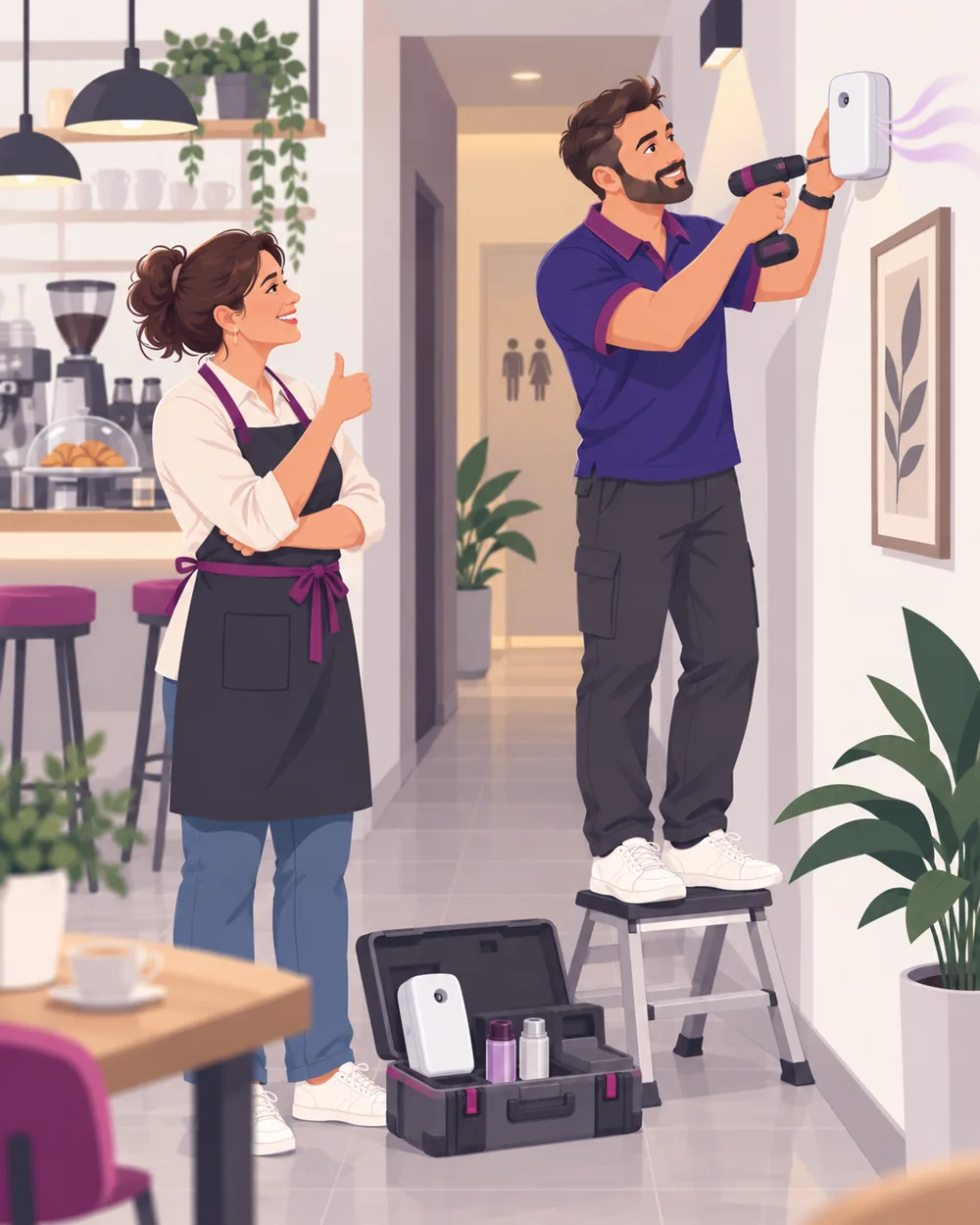 Técnico de Servifragancias instalando un dispensador de ambientador